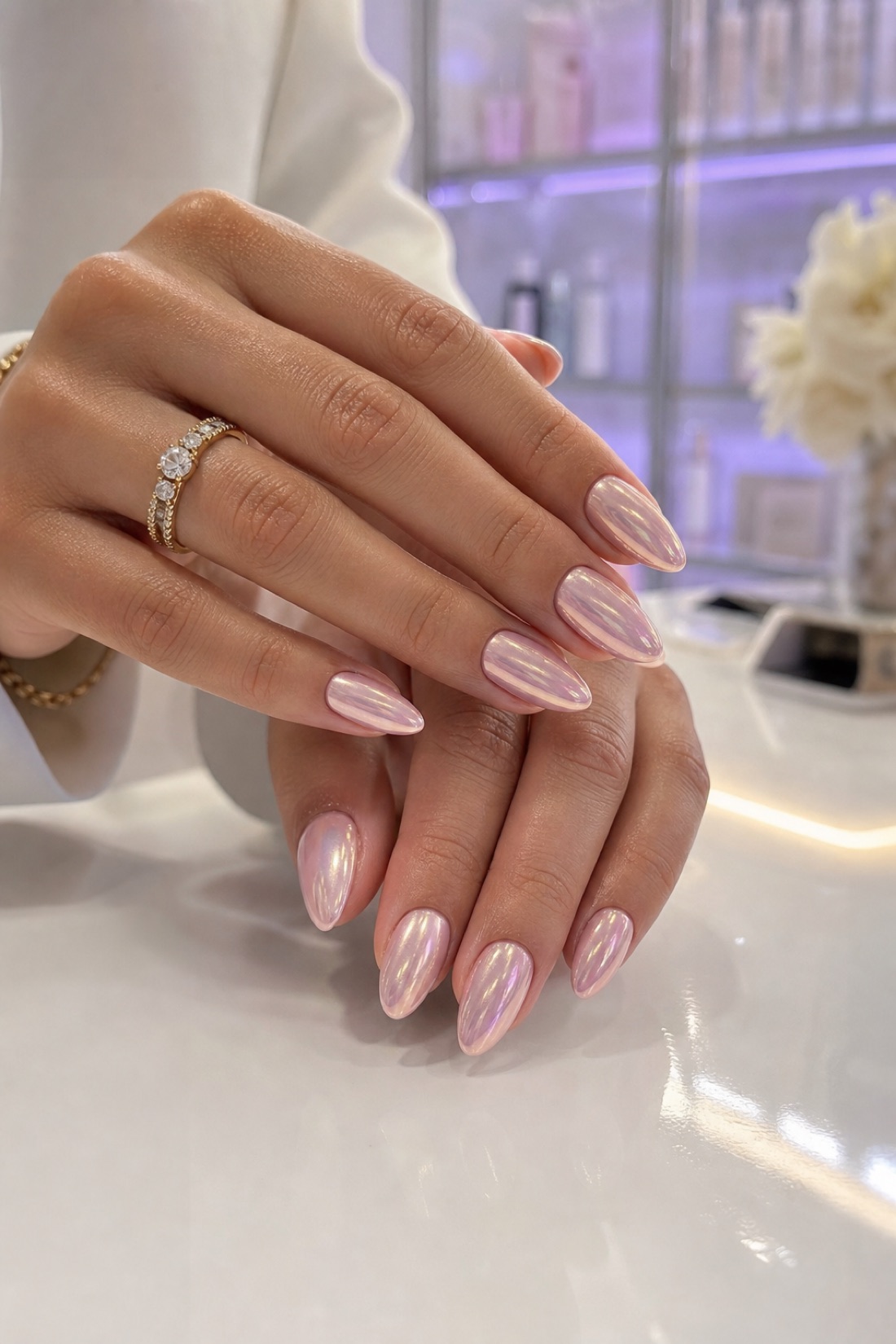 Glazed chrome blush nails