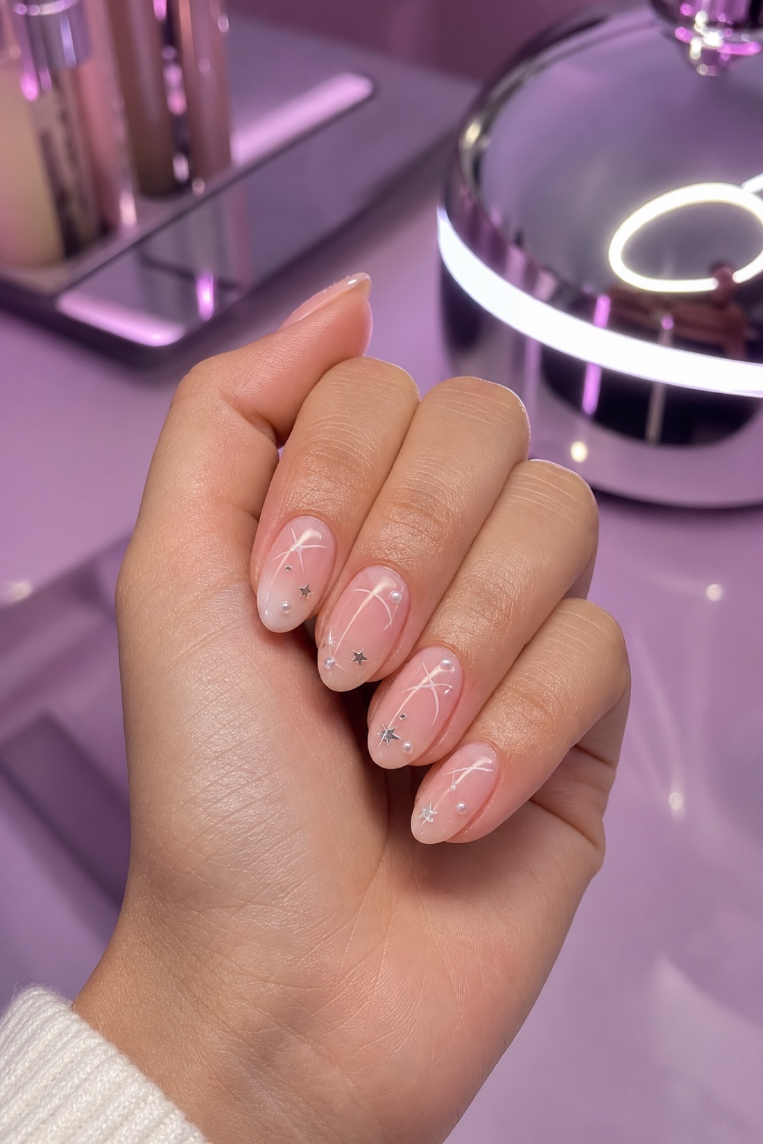 Minimal silver nail art details