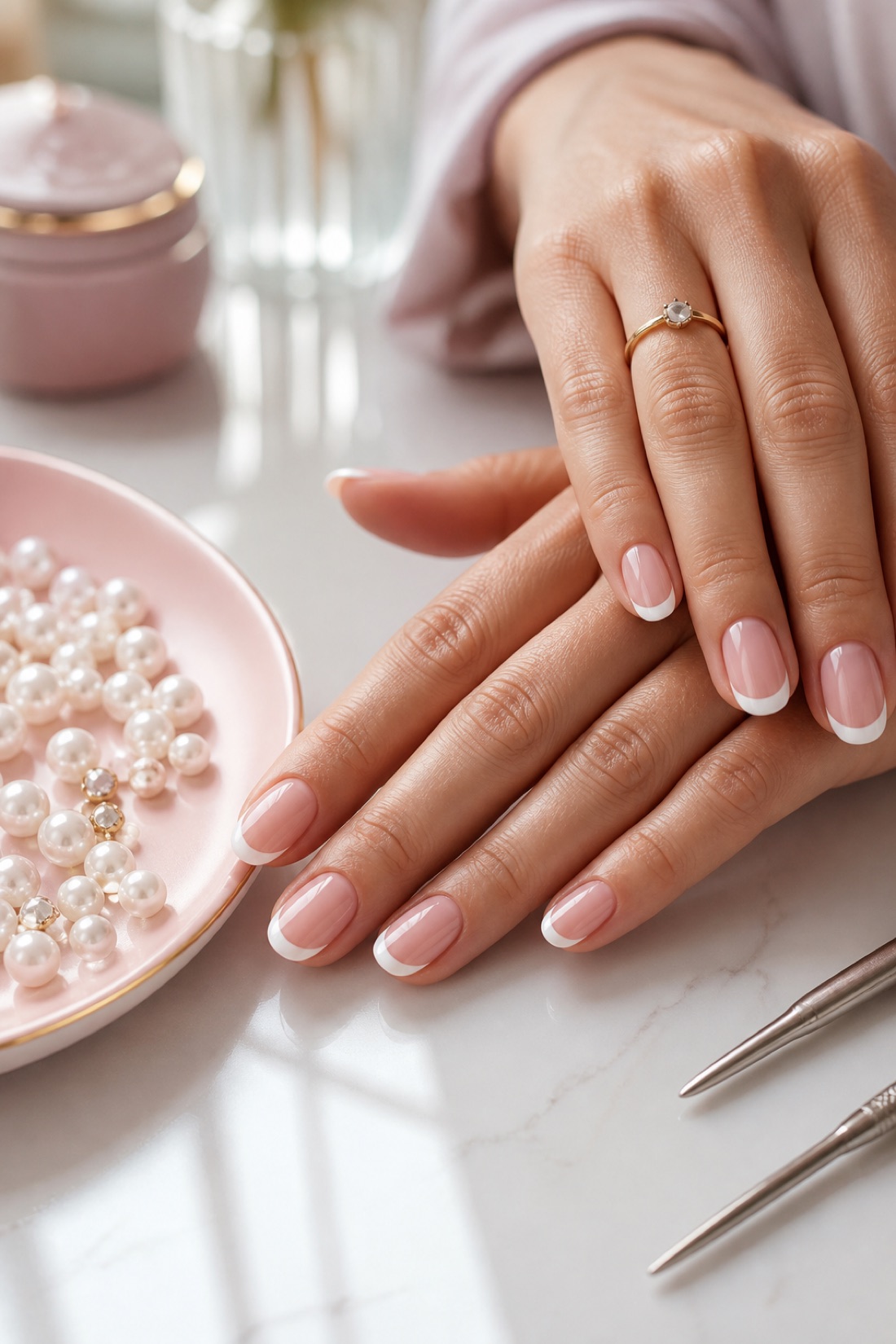 Soft French tip manicure